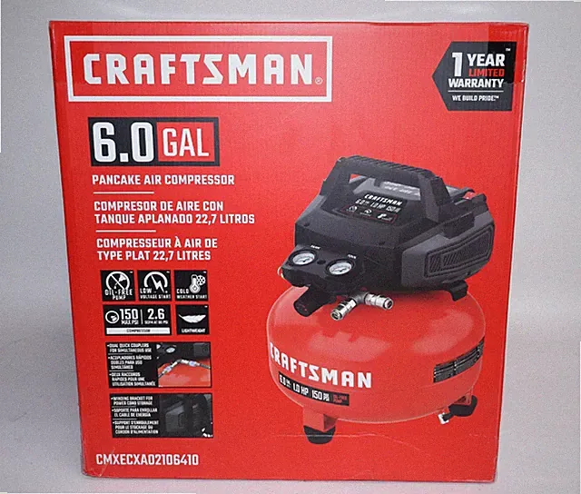 CRAFTSMAN 6 Gallon Pancake Air Compressor: 150 PSI - 2.6 CFM - CMXECXA02106410