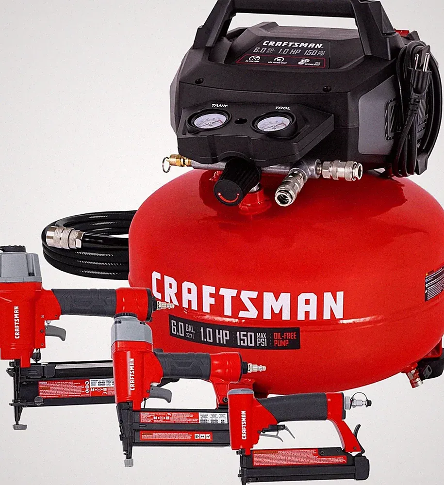 Craftsman 6-Gallon Pancake Air Compressor 4-Tool Combo Kit, 150 PSI, Oil-Free, I